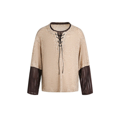 Women's Velvety Long Sleeve with Lacing Detail and Sheer Sleeve Inserts EVA-US