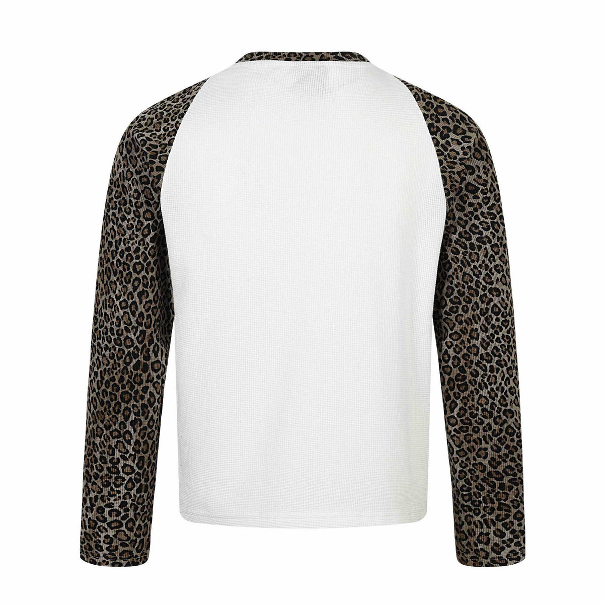 Women's long sleeve shirt in raglan style with leopard sleeves and waffle texture EVA-US