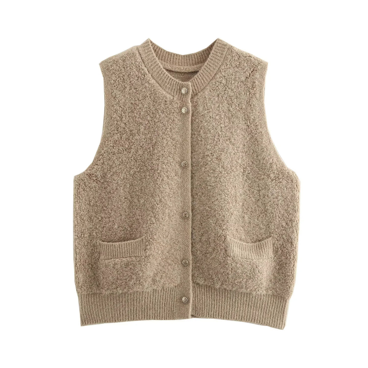 Ladies Sleeveless Teddy Vest with Button Placket and Patch Pockets EVA-US