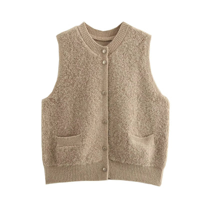 Ladies Sleeveless Teddy Vest with Button Placket and Patch Pockets EVA-US