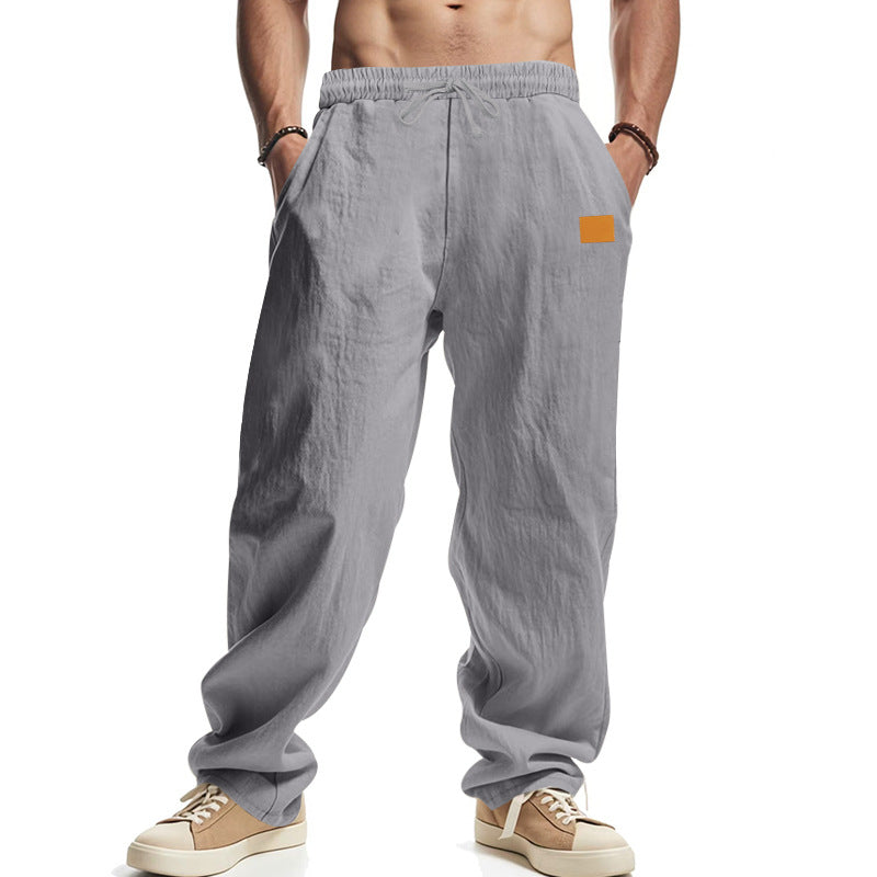 Men's Casual Linen Pants with Elastic Waistband and Generous Side Pockets EVA-US