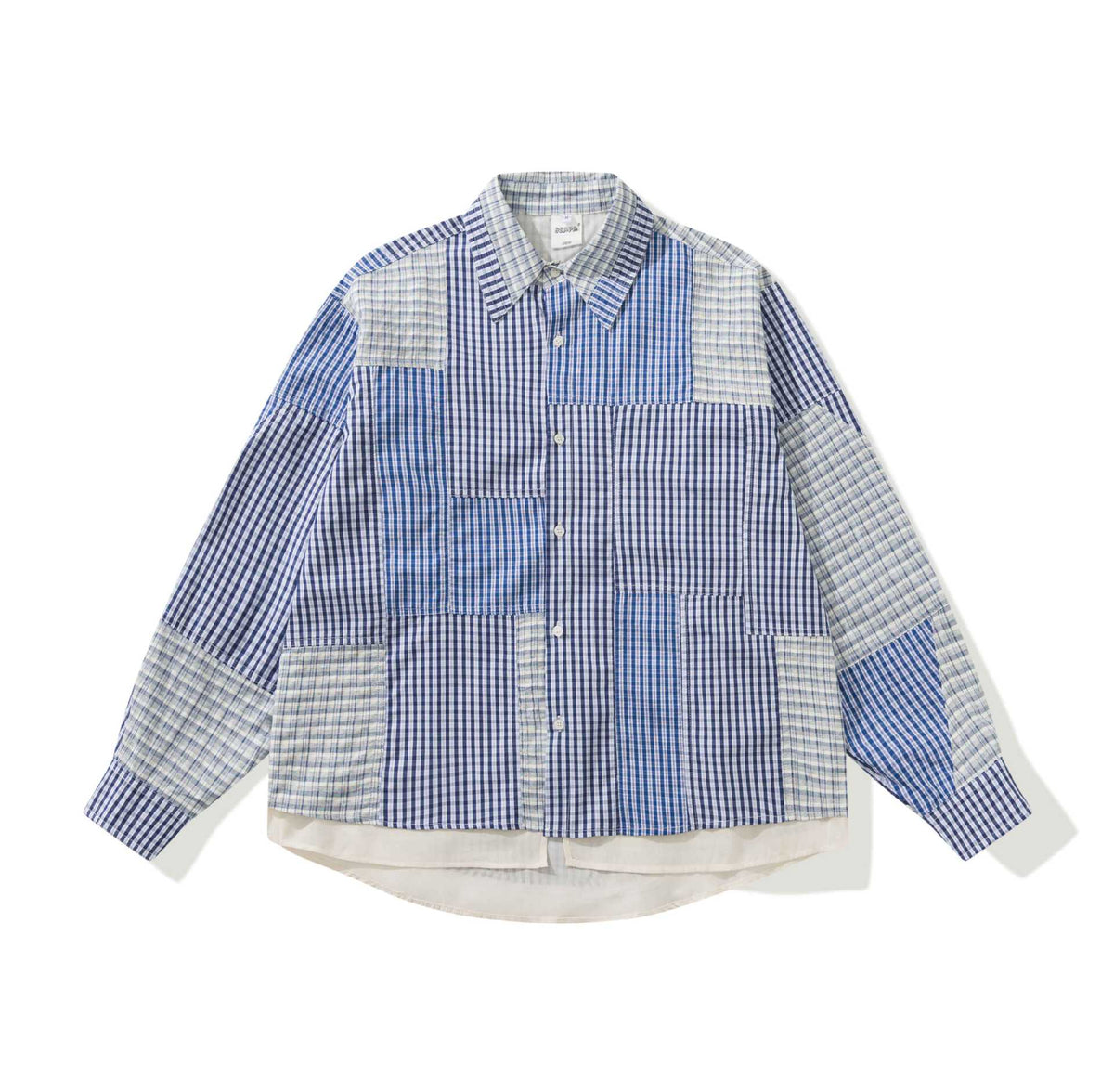 Unisex Patchwork-checked Overshirt with extended hem EVA-US