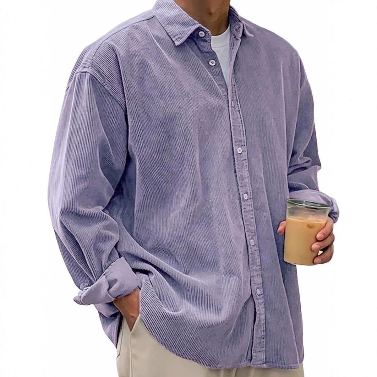 Men's casual cord shirt made of fine corduroy with oversized fit EVA-US