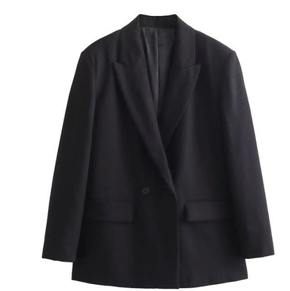 Women's Double-Breasted Boxy Blazer with Boxy Silhouette and Lapel Collar EVA-US