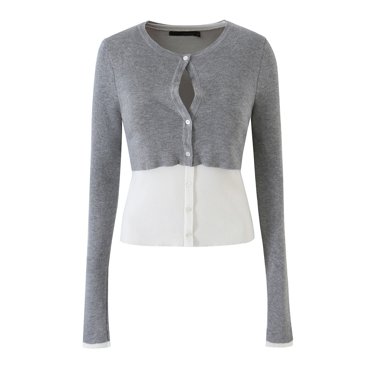 Ladies fine-knit bolero with integrated shirt panel and button details EVA-US