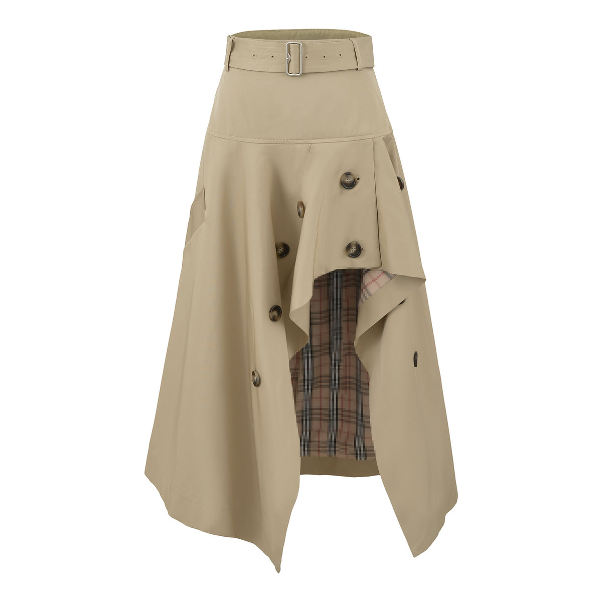 Women's Asymmetrical Trench Skirt with Waist Belt and Decorative Buttons EVA-US