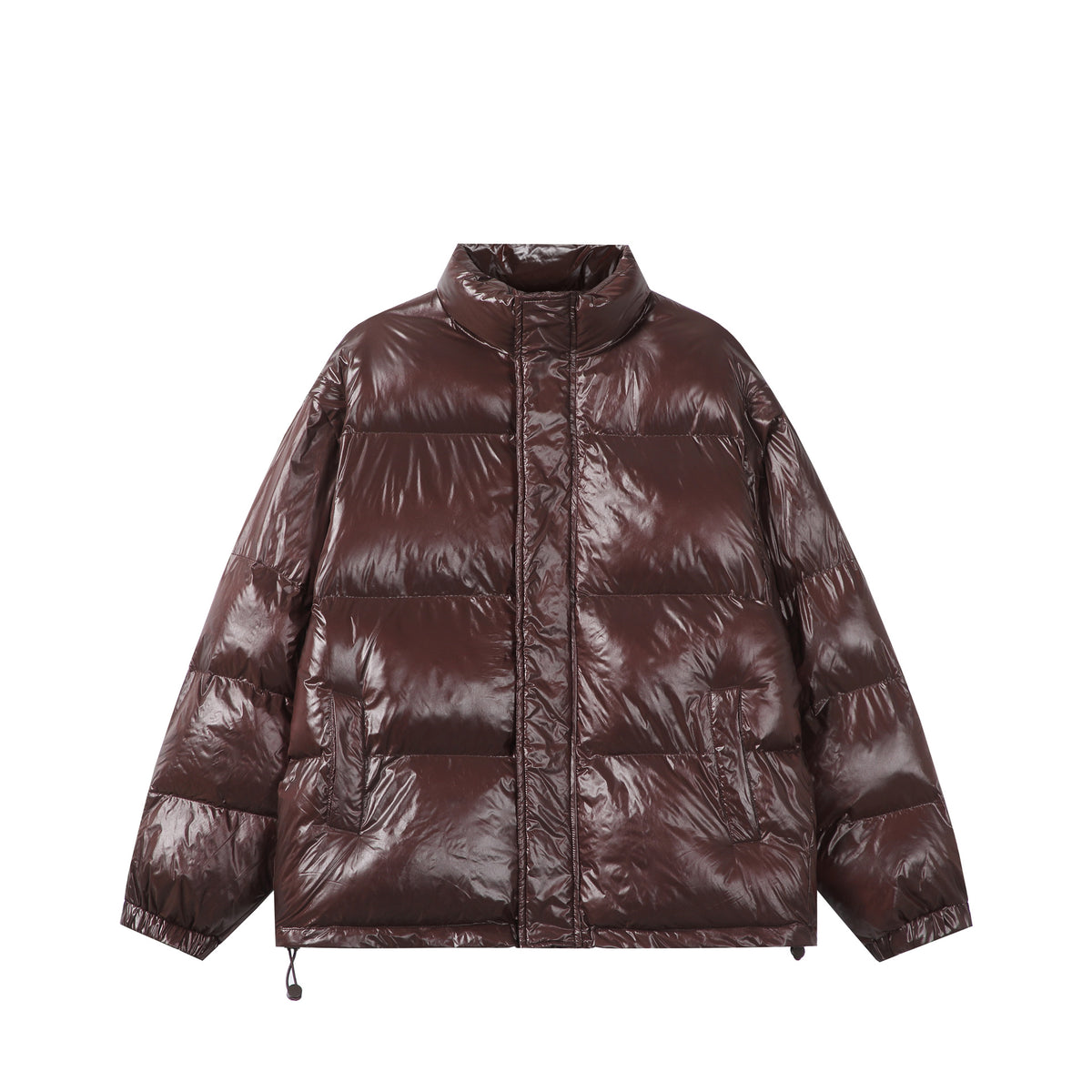 Unisex Shiny Boxy Quilted Oversized Puffer Jacket with High Stand-up Collar EVA-US