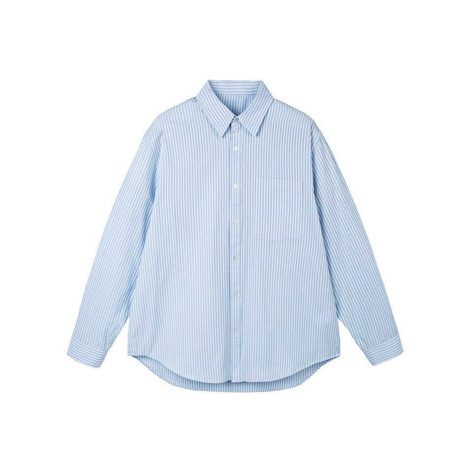 Women’s oversized shirt blouse with Kent collar, breast pocket, and rounded hem EVA-US
