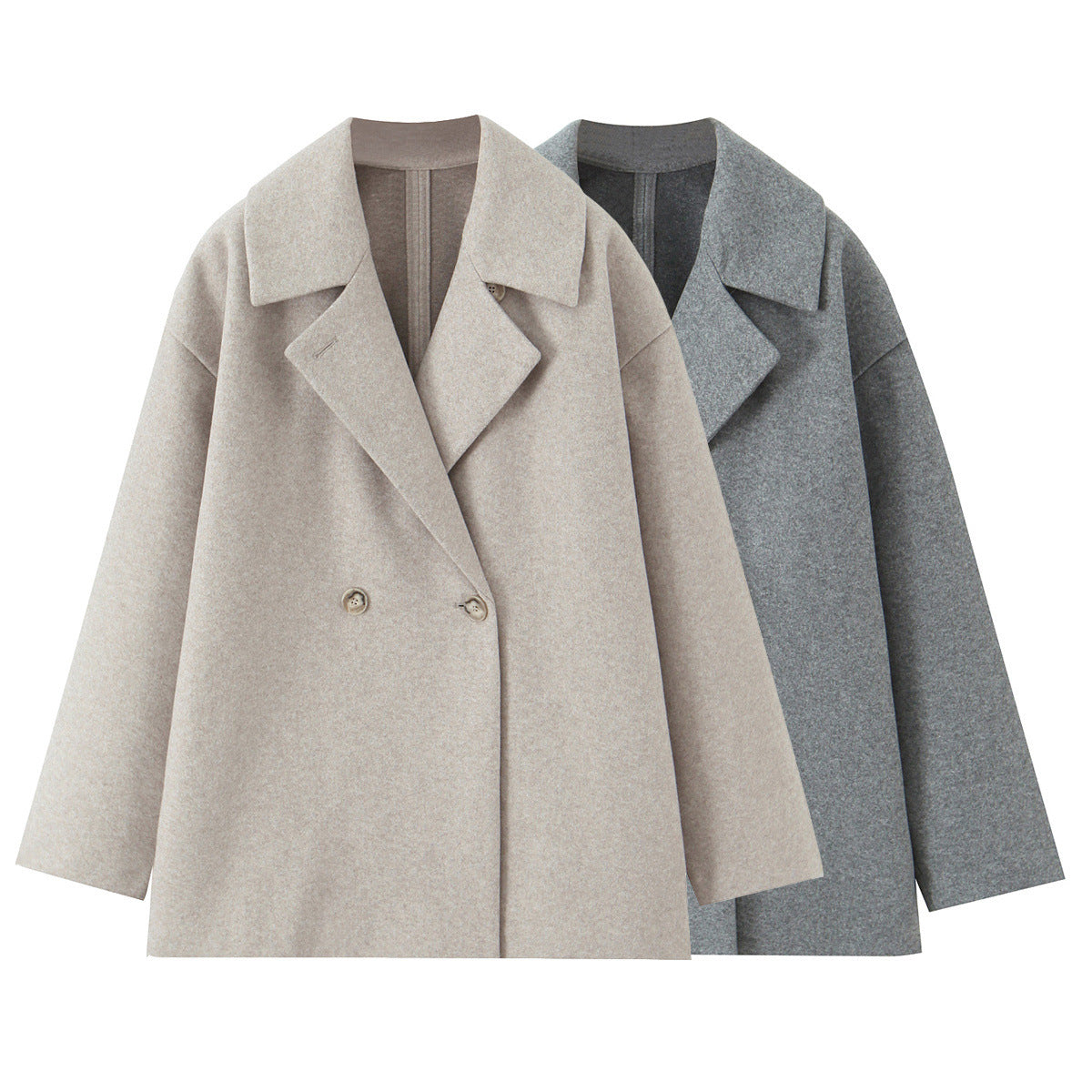 Women's Short-Cut Oversized Wool Blend Coat with Wide Shawl Collar EVA-US