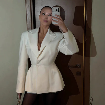 Women's tailored blazer dress with sculptural waist and flared hem EVA-US