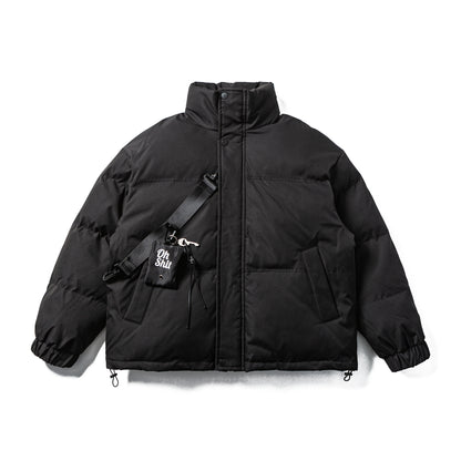 Unisex Boxy-padded Puffer jacket with high standing collar, adjustable hem and utility belt EVA-US