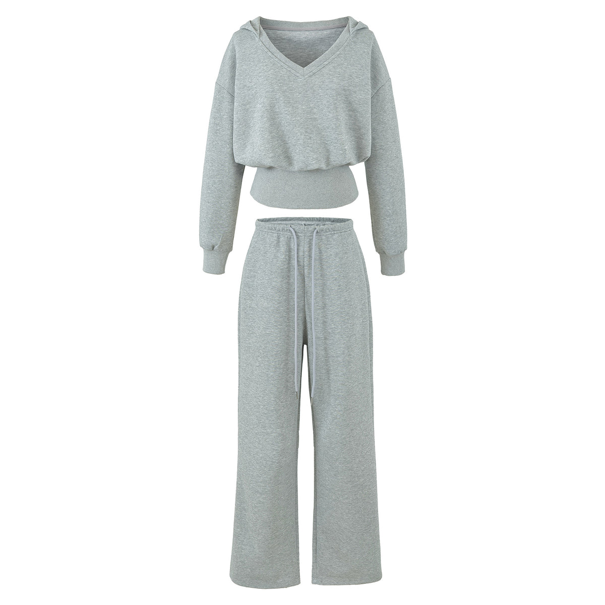Women's Comfort Lounge Set with Short V Hooded Sweatshirt and High-Cut Wide-Leg Joggers EVA-US