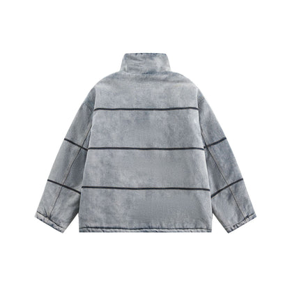 Unisex Boxy quilted denim-look transitional jacket with high stand-up collar EVA-US
