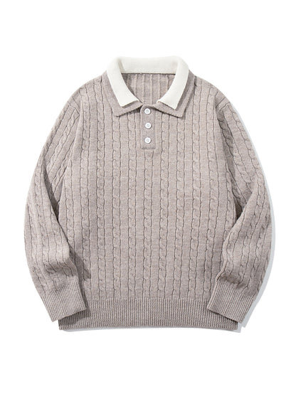 Unisex Polo knit sweater with cable knit and contrast collar EVA-US