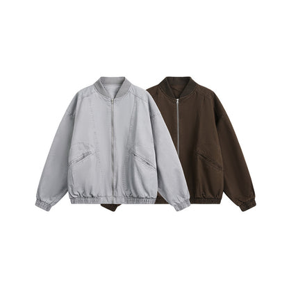 Unisex short-cut boxy bomber jacket made of cotton blend with zipper and elastic hem EVA-US