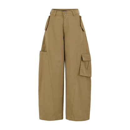 Women's Cropped Cargo Pants with High Waist, Wide Leg, and Flap Pockets EVA-US