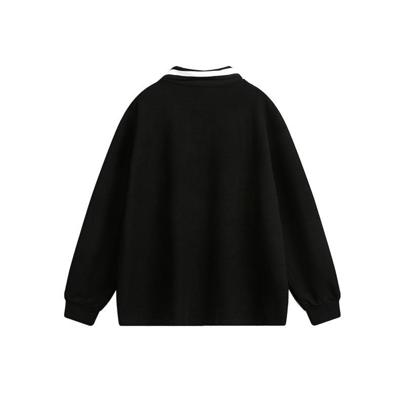 Unisex Oversize Polo Sweatshirt with Contrast Button Placket and Ribbed Cuffs EVA-US