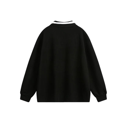 Unisex Oversize Polo Sweatshirt with Contrast Button Placket and Ribbed Cuffs EVA-US