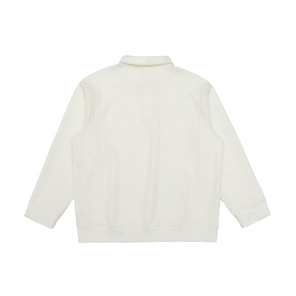 Unisex Structured Polo Sweater with Shirt Collar and Cable Pattern EVA-US