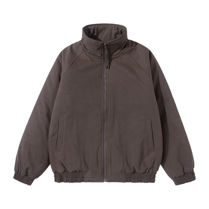 Unisex Short Cut Boxy Stand Collar Blouson with Elastic Hem and Concealed Side Pockets EVA-US