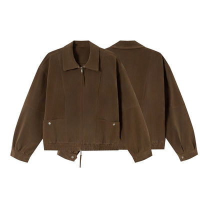 Men's Boxy Velour Blouson with Shirt Collar and Elastic Hem