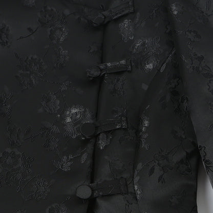 Women's Tailored Jacquard Blazer Jacket with Mandarin Collar and Decorative Knot Closure EVA-US