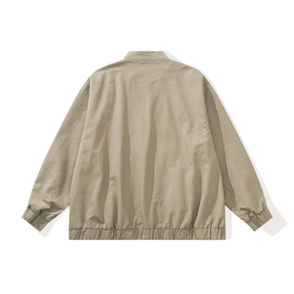 Unisex Stylishly Cut Canvas Zip Jacket with Stand-Up Collar, Drawstring Hem and Utility Pockets EVA-US