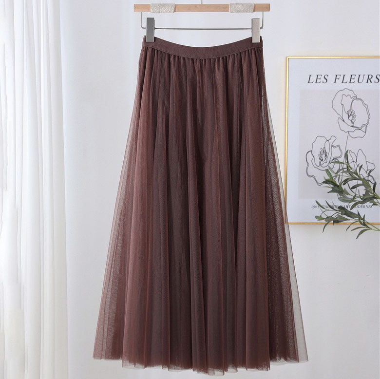 Women Tulle Skirt Layered Floor-Length A-Line Elastic Waistband