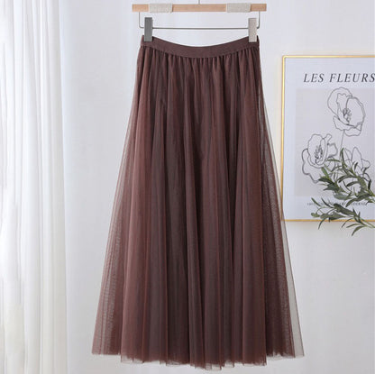 Women Tulle Skirt Layered Floor-Length A-Line Elastic Waistband