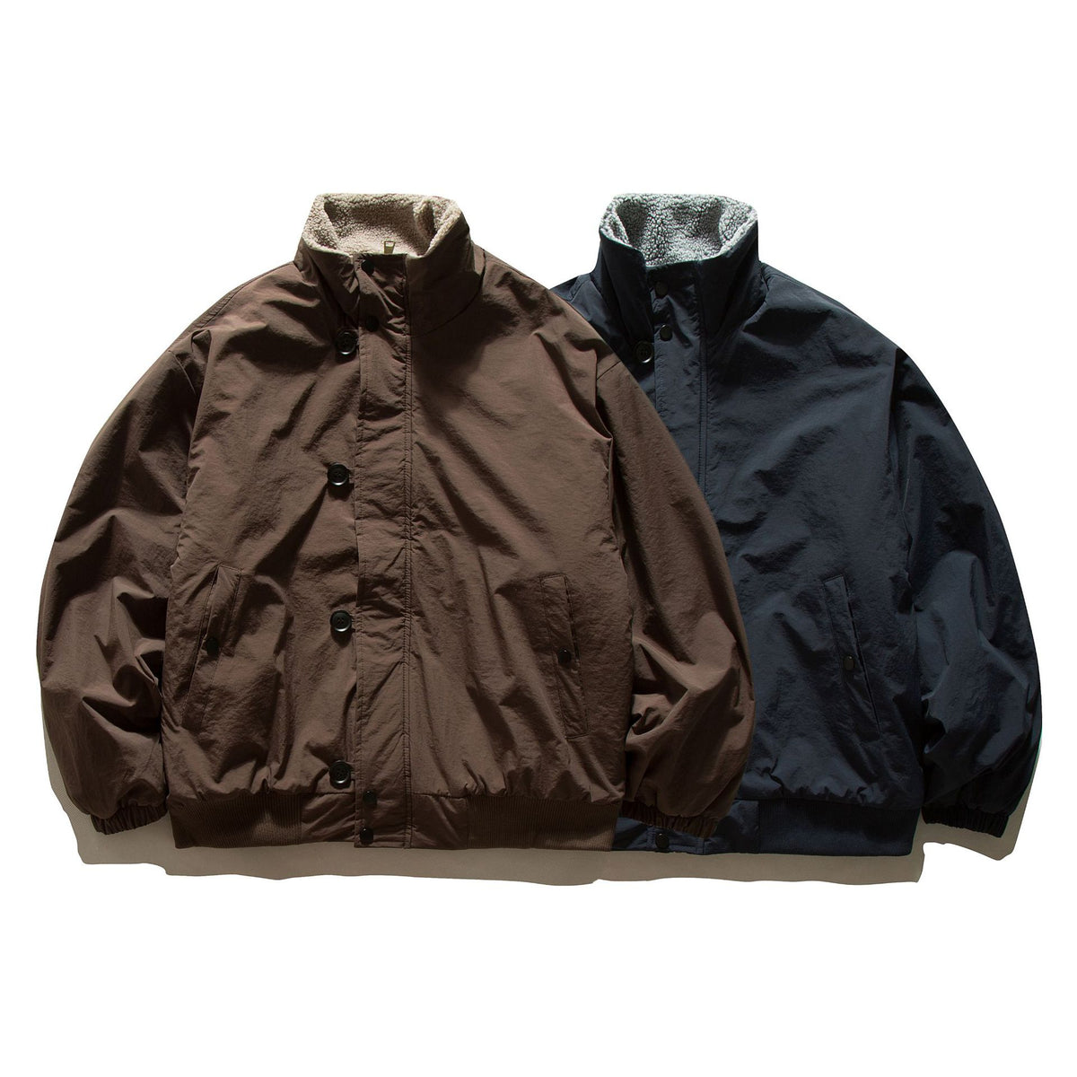 Men's short-cut thermo blouson jacket with high-collar sherpa collar EVA-US