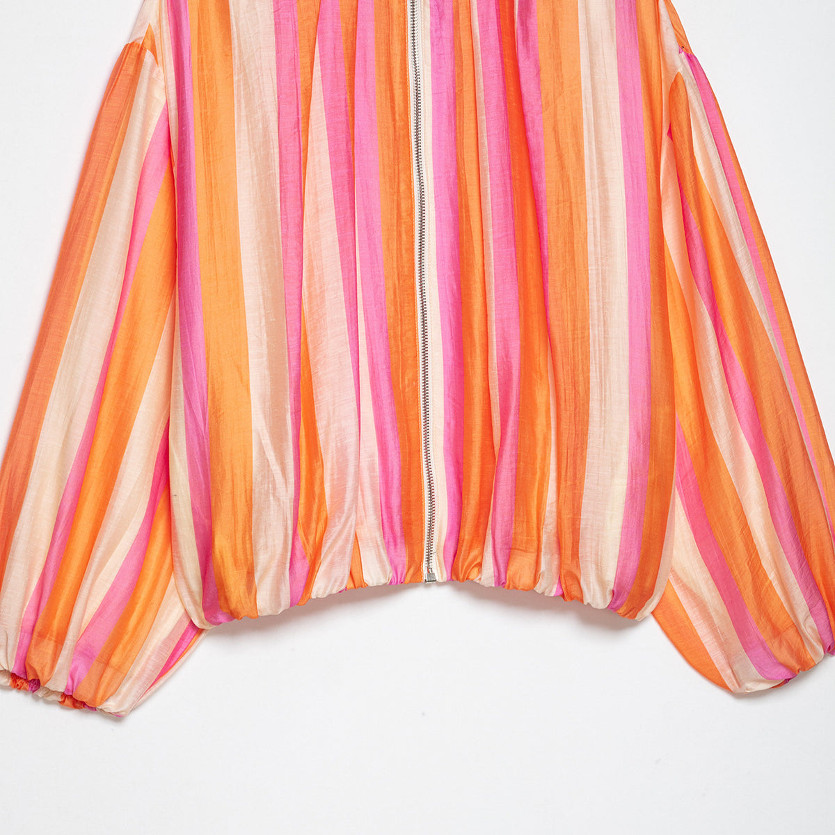 Women Striped Cropped Bomber Jacket with Balloon Sleeves EVA-US