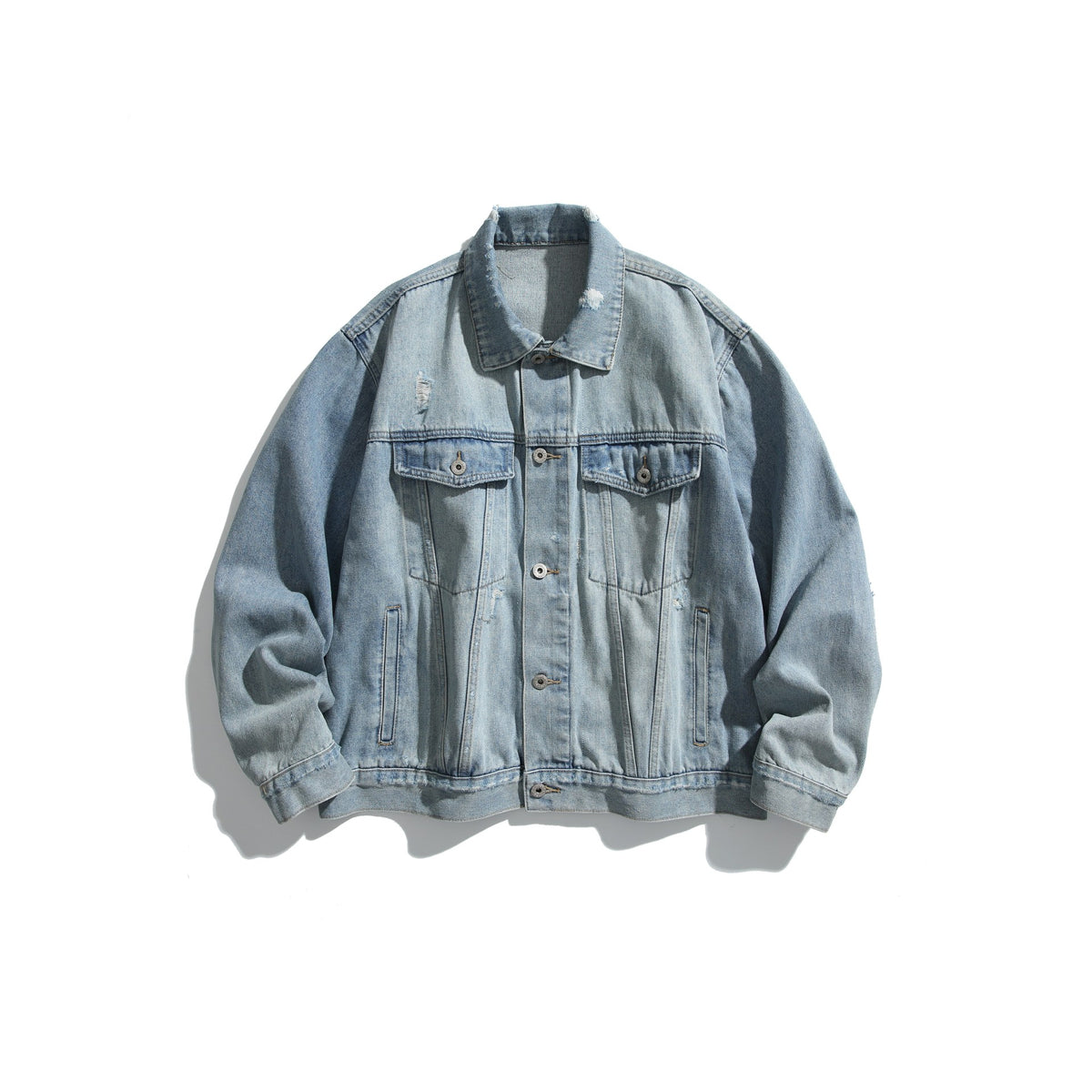 Unisex Oversized Denim Jacket with Used Look, Boxy Cut and Chest Pockets EVA-US