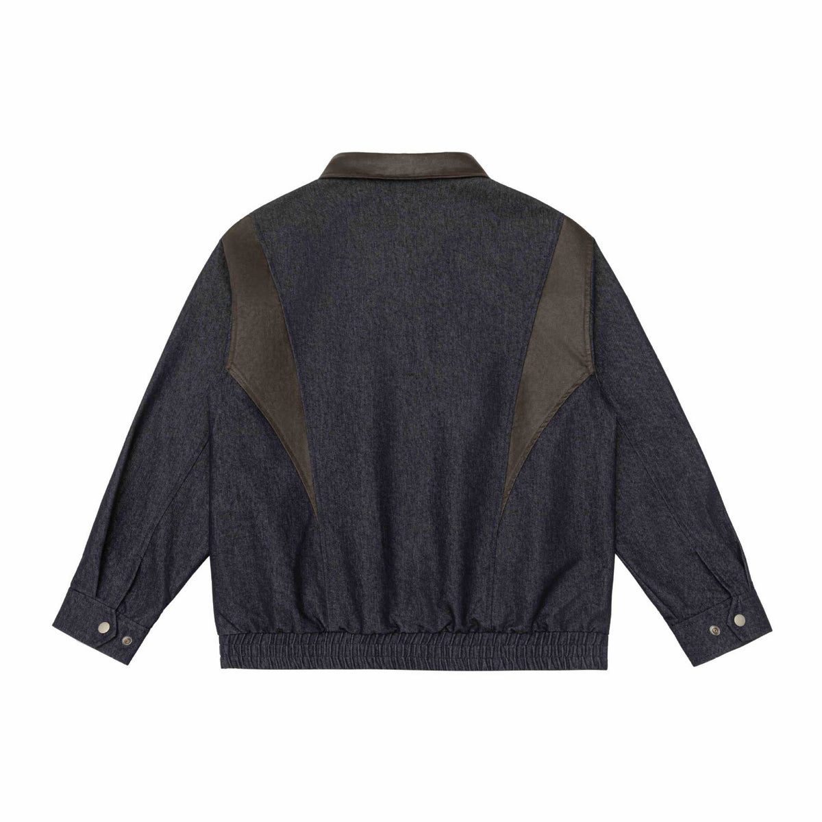 Men's short jacket in boxy cut made of wool-denim mix with leather-trimmed collar and vertical zippered chest pocket EVA-US