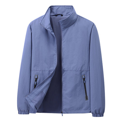 Men's Lightweight Windbreaker Outdoor Jacket with Stand Collar, Two-way Zipper and Concealed Pockets EVA-US