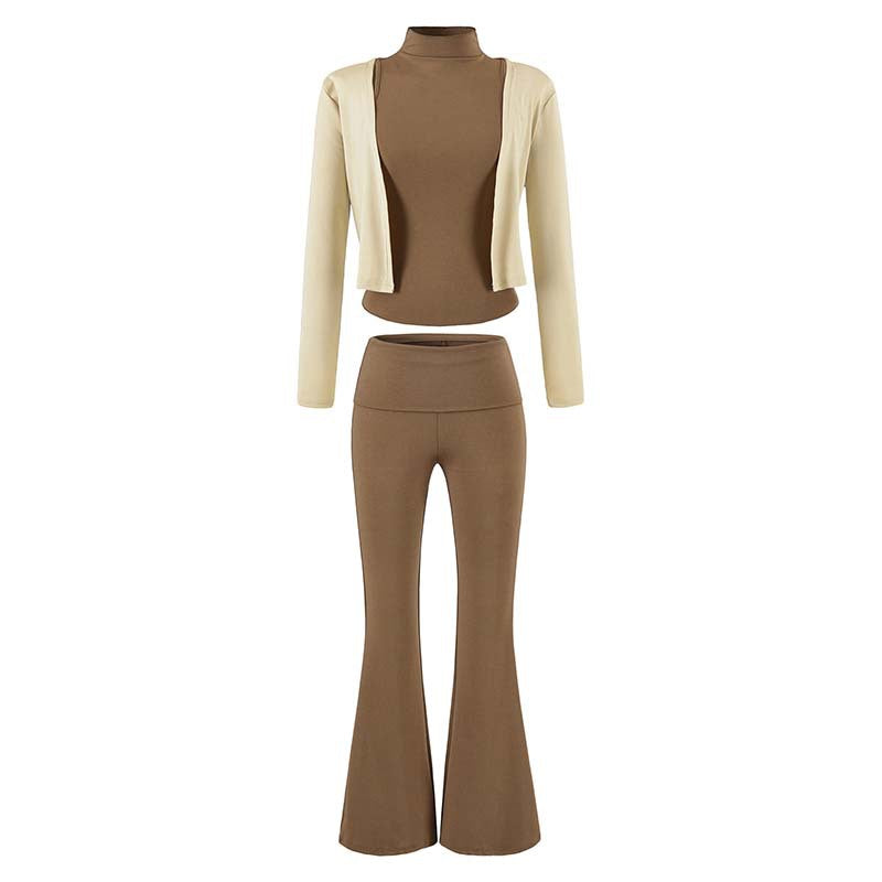 Women's Loungewear Set with Bolero, Turtleneck Cropped Top and Flared Trousers EVA-US