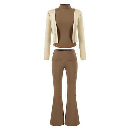 Women's Loungewear Set with Bolero, Turtleneck Cropped Top and Flared Trousers EVA-US