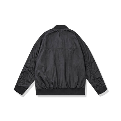 Unisex Lightweight Boxy Bomber Jacket made of Nylon with Ribbed Collar and Flap Pockets EVA-US