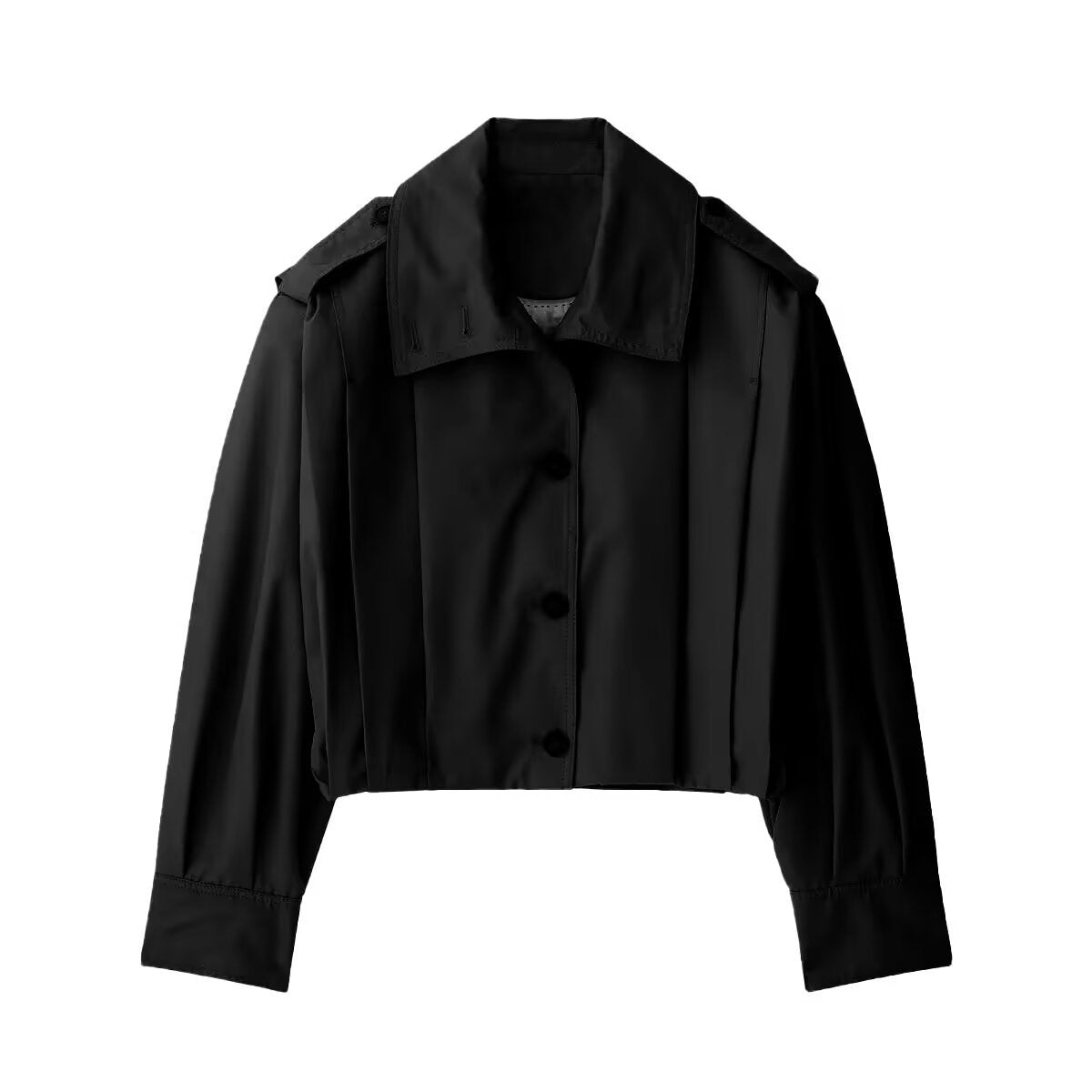 Women Cropped Blouse Jacket with Shirt Collar and Shoulder Straps EVA-US