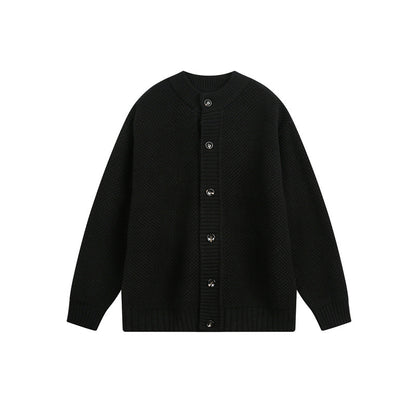 Women's Structured Oversize Knit Cardigan with Round Neck and Continuous Button Placket EVA-US