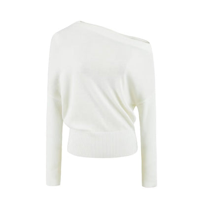 Women's Oversize One-Shoulder Pullover with Batwing Sleeves and Wide Ribbed Cuff EVA-US