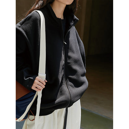 Women Oversize Fleece Vest with Zipper and Stand-up Collar EVA-US