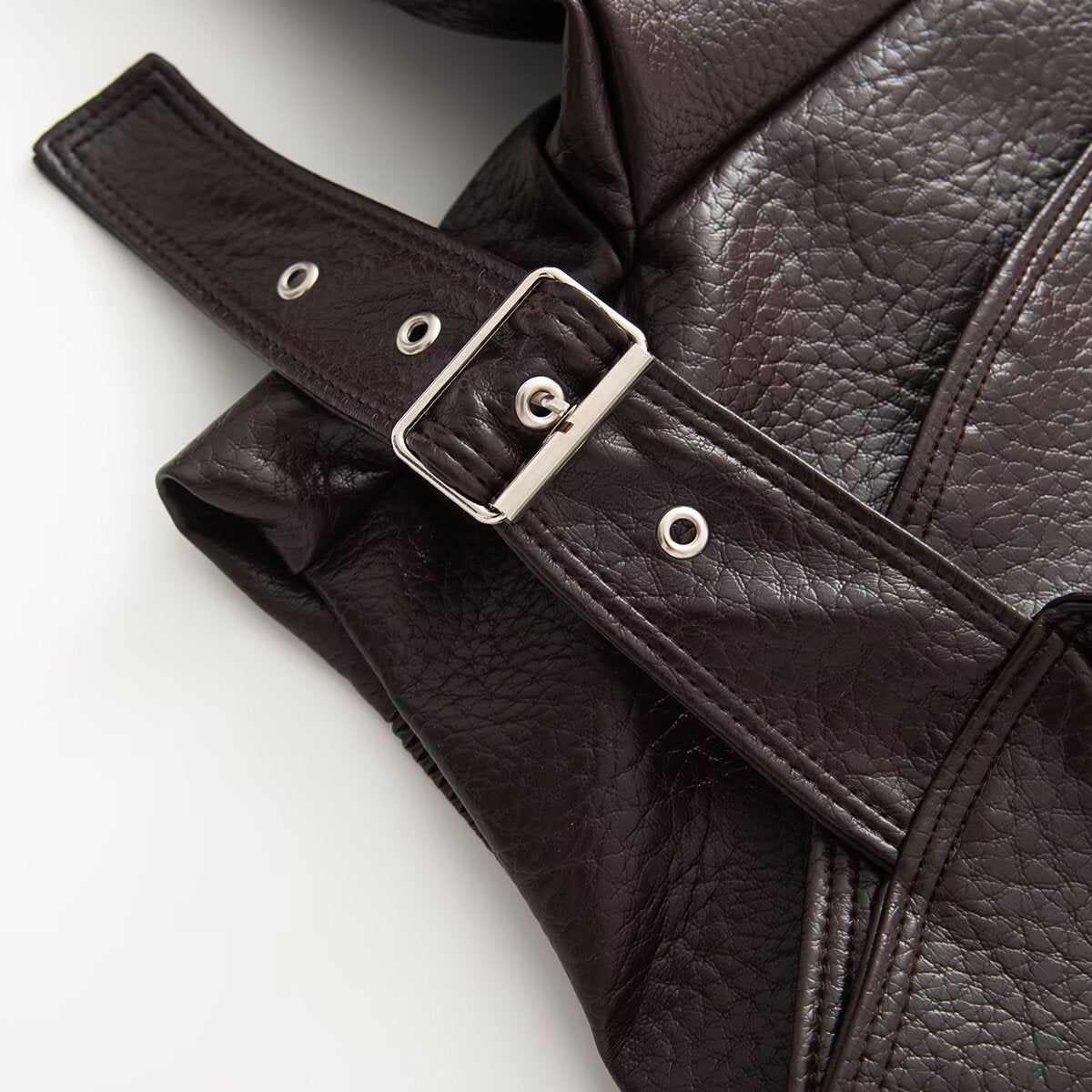 Women's Short Cut Wrap Jacket made of Leather Look with Large Shawl Collar and Waist Belt EVA-US