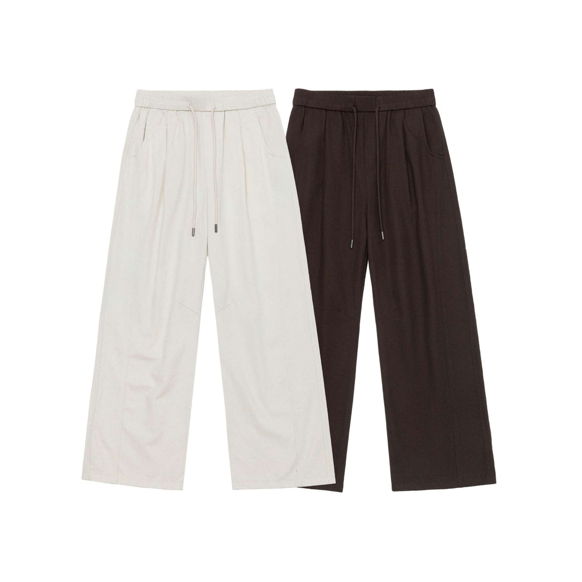 Women's Wide Culotte Pants Made of Cotton Blend with Elastic Waistband and Drawstring EVA-US