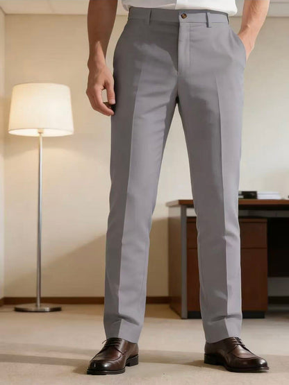 Men's narrow-cut business pants with crease, flat waistband, and stretch comfort EVA-US