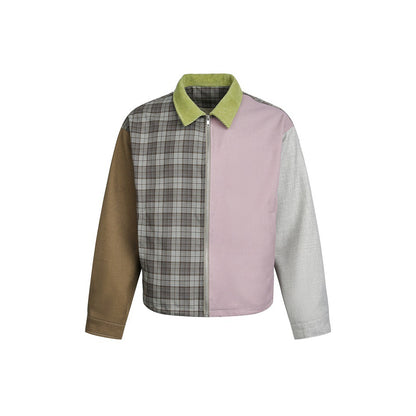 Women's Patchwork Blouson Jacket in Boxy Cut with Cord Collar EVA-US