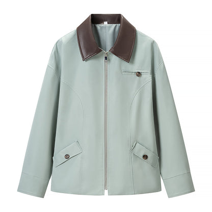 Women's short jacket with zipper, contrast collar and flap pockets EVA-US