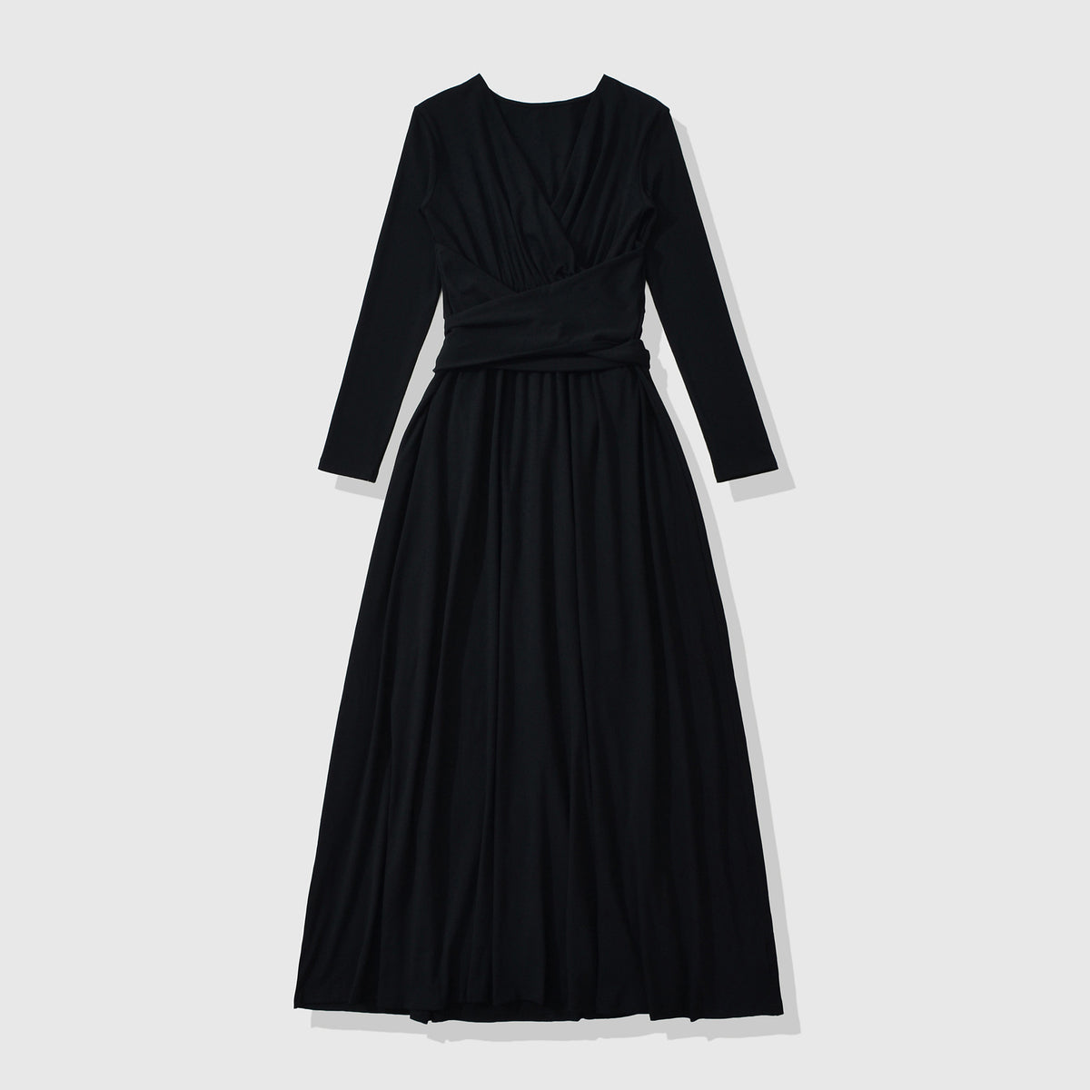 Women's Maxi Wrap Dress with Tailored Wrap Section and Long Sleeves EVA-US