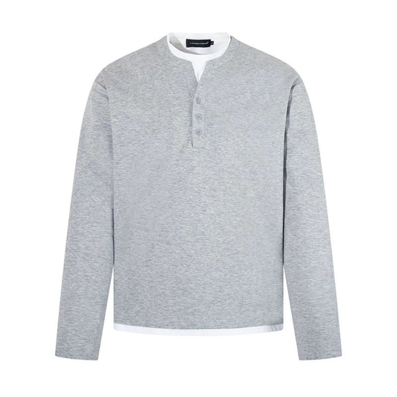 Men's Long-Sleeve Henley Layer Shirt with Contrasting Inner Collar and Modern Regular Fit EVA-US