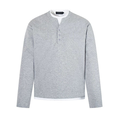 Men's Long-Sleeve Henley Layer Shirt with Contrasting Inner Collar and Modern Regular Fit EVA-US