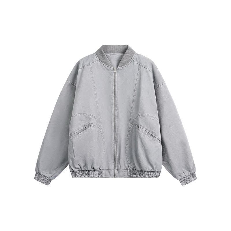 Unisex short-cut boxy bomber jacket made of cotton blend with zipper and elastic hem EVA-US